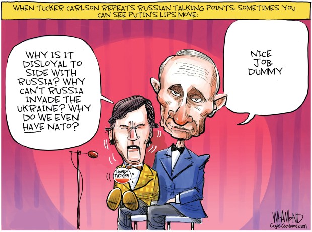 On Tucker Carlson (Dave Whamond, CagleCartoons.com)